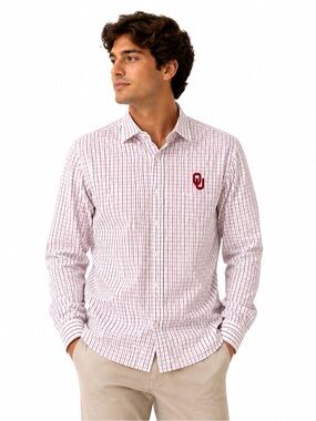 Antigua Men's White and Red Checked Button-Down Shirt
